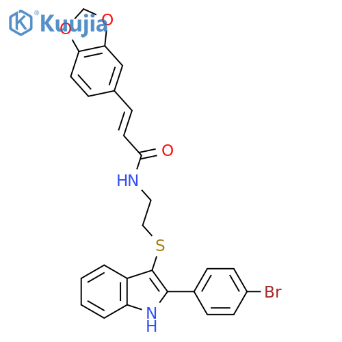 (2E)-3-(2H-1,3-benzodioxol-5-yl)-N-(2-{[2-(4-bromophenyl)-1H-indol-3-yl]sulfanyl}ethyl)prop-2-enamide structure