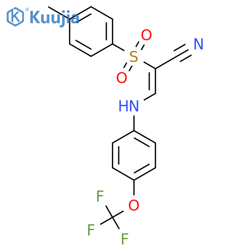 2-((4-Methylphenyl)sulfonyl)-3-((4-(trifluoromethoxy)phenyl)amino)prop-2-enenitrile structure