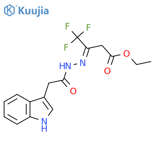 Ethyl (3Z)-4,4,4-trifluoro-3-[[2-(1H-indol-3-yl)acetyl]hydrazinylidene]butanoate structure