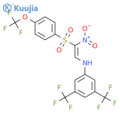 N-[(E)-2-nitro-2-[4-(trifluoromethoxy)phenyl]sulfonylethenyl]-3,5-bis(trifluoromethyl)aniline structure