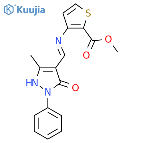 Methyl 3-{(3-methyl-5-oxo-1-phenyl-1,5-dihydro-4H-pyrazol-4-yliden)methylamino}-2-thiophenecarboxylate structure