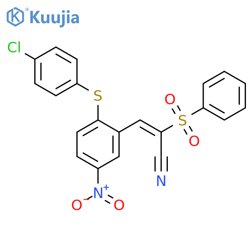 (E)-2-(benzenesulfonyl)-3-[2-(4-chlorophenyl)sulfanyl-5-nitrophenyl]prop-2-enenitrile structure