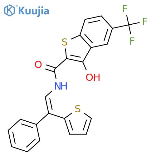 Benzo[b]thiophene-2-carboxamide,3-hydroxy-N-[2-phenyl-2-(2-thienyl)ethenyl]-5-(trifluoromethyl)-, (E)- (9CI) structure