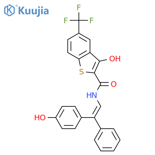 Benzo[b]thiophene-2-carboxamide, 3-hydroxy-N-[2-(4-hydroxyphenyl)-2-phenylethenyl]-5-(trifluoromethyl)- structure