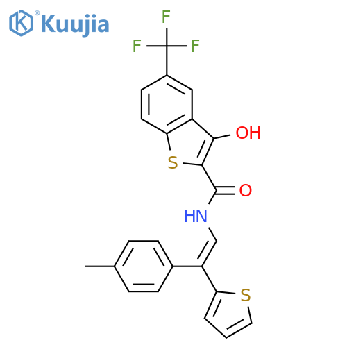 Benzo[b]thiophene-2-carboxamide, 3-hydroxy-N-[2-(4-methylphenyl)-2-(2-thienyl)ethenyl]-5-(trifluoromethyl)- structure
