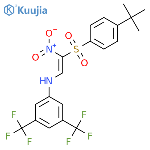 1-((4-(Tert-butyl)phenyl)sulfonyl)-2-((3,5-bis(trifluoromethyl)phenyl)amino)-1-nitroethene structure