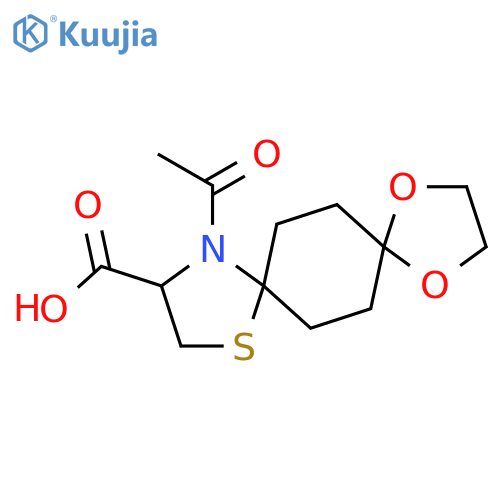12-acetyl-1,4-dioxa-9-thia-12-azadispiro[4.2.4^{8}.2^{5}]tetradecane-11-carboxylic acid structure