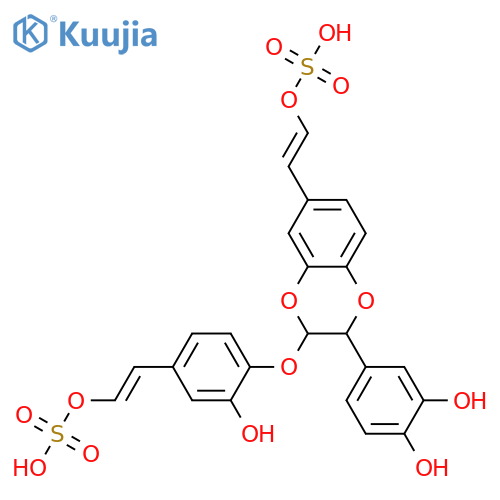 2-(3,4-Dihydroxyphenyl)-2,3-dihydro-6-(2-hydroxyethenyl)-3-[2-hydroxy-4-(2-hydroxyethenyl)phenoxy]-1,4-benzodioxin; 2'',2'''-Di-O-sulfate structure