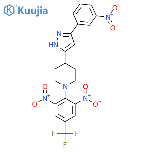 1-[2,6-dinitro-4-(trifluoromethyl)phenyl]-4-[5-(3-nitrophenyl)-1H-pyrazol-3-yl]piperidine structure