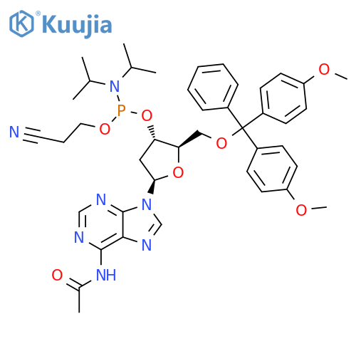 N-[9-[(2R,4S,5R)-5-[[Bis(4-methoxyphenyl)-phenylmethoxy]methyl]-4-[2-cyanoethoxy-[di(propan-2-yl)amino]phosphanyl]oxyoxolan-2-yl]purin-6-yl]acetamide structure