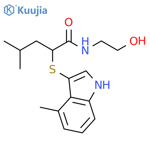 N-(2-Hydroxyethyl)-4-methyl-2-((4-methyl-1H-indol-3-yl)thio)pentamide structure