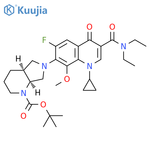 1H-Pyrrolo[3,4-b]pyridine-1-carboxylic acid, 6-[1-cyclopropyl-3-[(diethylamino)carbonyl]-6-fluoro-1,4-dihydro-8-methoxy-4-oxo-7-quinolinyl]octahydro-, 1,1-dimethylethyl ester, (4aS,7aS)- structure
