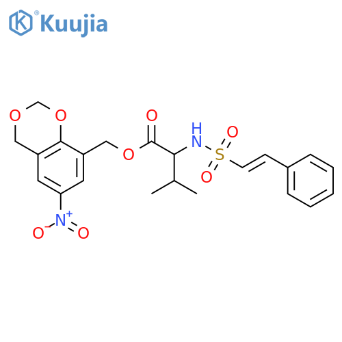 (6-Nitro-2,4-dihydro-1,3-benzodioxin-8-yl)methyl 3-methyl-2-(2-phenylethenesulfonamido)butanoate structure