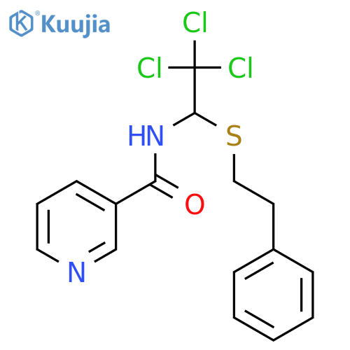 3-Pyridinecarboxamide, N-[2,2,2-trichloro-1-[(2-phenylethyl)thio]ethyl]- structure