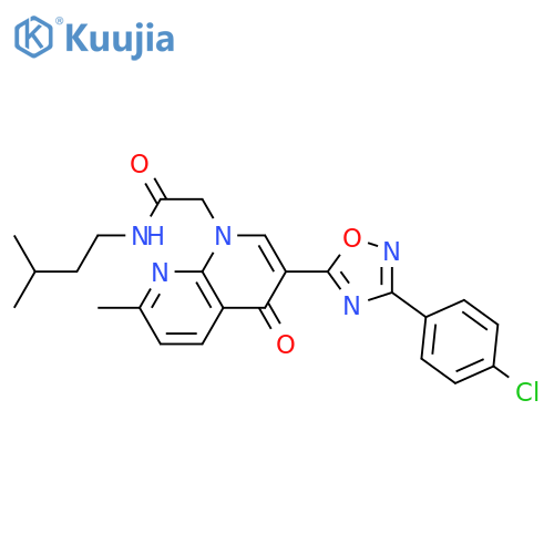 2-{3-[3-(4-chlorophenyl)-1,2,4-oxadiazol-5-yl]-7-methyl-4-oxo-1,4-dihydro-1,8-naphthyridin-1-yl}-N-(3-methylbutyl)acetamide structure