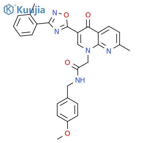 N-[(4-methoxyphenyl)methyl]-2-{7-methyl-3-[3-(2-methylphenyl)-1,2,4-oxadiazol-5-yl]-4-oxo-1,4-dihydro-1,8-naphthyridin-1-yl}acetamide structure