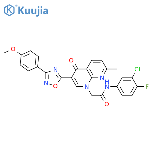 N-(3-chloro-4-fluorophenyl)-2-{3-[3-(4-methoxyphenyl)-1,2,4-oxadiazol-5-yl]-7-methyl-4-oxo-1,4-dihydro-1,8-naphthyridin-1-yl}acetamide structure