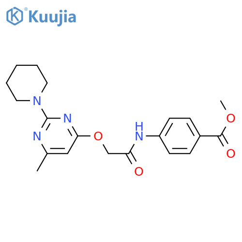methyl 4-(2-{[6-methyl-2-(piperidin-1-yl)pyrimidin-4-yl]oxy}acetamido)benzoate structure