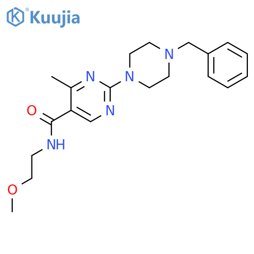 5-Pyrimidinecarboxamide, N-(2-methoxyethyl)-4-methyl-2-[4-(phenylmethyl)-1-piperazinyl]- structure