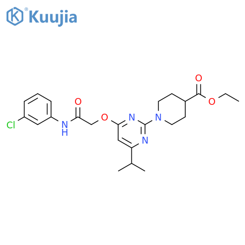 ethyl 1-(4-{[(3-chlorophenyl)carbamoyl]methoxy}-6-(propan-2-yl)pyrimidin-2-yl)piperidine-4-carboxylate structure
