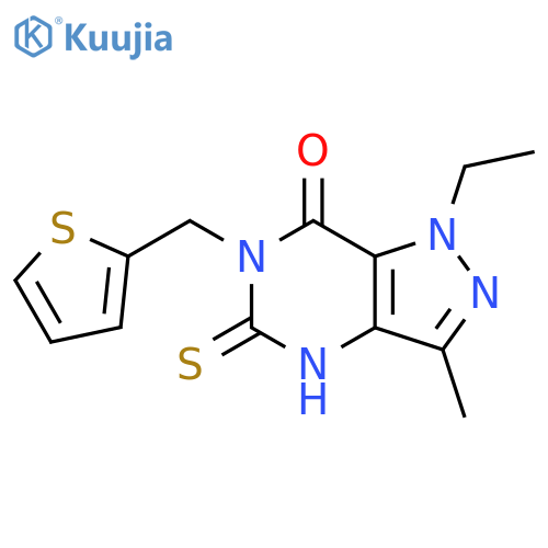 1-ethyl-3-methyl-5-sulfanylidene-6-[(thiophen-2-yl)methyl]-1H,4H,5H,6H,7H-pyrazolo[4,3-d]pyrimidin-7-one structure
