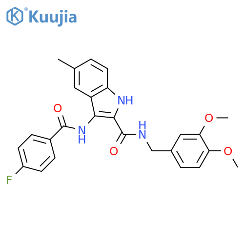 N-[(3,4-dimethoxyphenyl)methyl]-3-(4-fluorobenzamido)-5-methyl-1H-indole-2-carboxamide structure