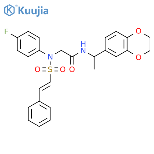 N-[1-(2,3-dihydro-1,4-benzodioxin-6-yl)ethyl]-2-[N-(4-fluorophenyl)-2-phenylethenesulfonamido]acetamide structure