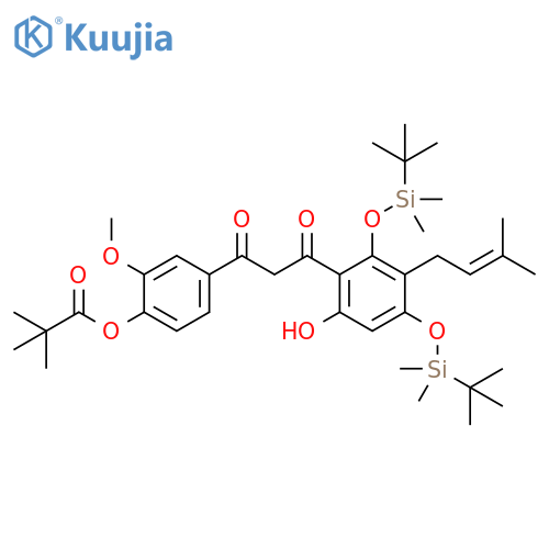 Bis-OTBS-6-hydroxy-3-(3-methyl-2-buten-1-yl)phenyl-1,3-dioxopropyl-2-methoxyphenyl 2,2-dimethylpropanoate structure