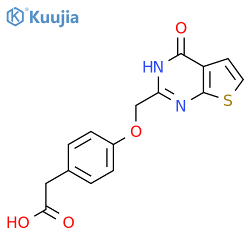 2-[4-({4-oxo-3H,4H-thieno[2,3-d]pyrimidin-2-yl}methoxy)phenyl]acetic acid structure
