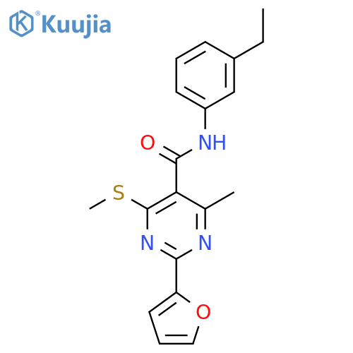 N-(3-ethylphenyl)-2-(furan-2-yl)-4-methyl-6-(methylsulfanyl)pyrimidine-5-carboxamide structure