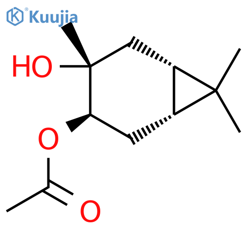 (1S-(1alpha,3beta,4alpha,6alpha))-3-Hydroxy-3,7,7-trimethylbicyclo(4.1.0)hept-4-yl acetate structure