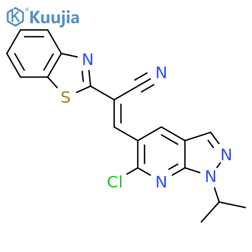2-(1,3-benzothiazol-2-yl)-3-[6-chloro-1-(propan-2-yl)-1H-pyrazolo[3,4-b]pyridin-5-yl]prop-2-enenitrile structure