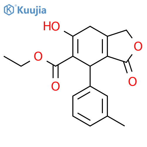 5-Isobenzofurancarboxylic acid, 1,3,4,7-tetrahydro-6-hydroxy-4-(3-methylphenyl)-3-oxo-, ethyl ester structure