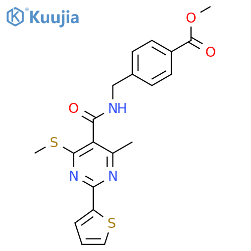 Methyl 4-({[4-methyl-6-(methylsulfanyl)-2-(thiophen-2-yl)pyrimidin-5-yl]formamido}methyl)benzoate structure