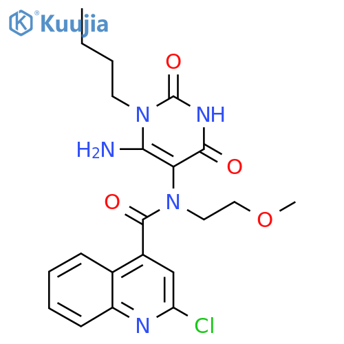 N-(6-amino-1-butyl-2,4-dioxo-1,2,3,4-tetrahydropyrimidin-5-yl)-2-chloro-N-(2-methoxyethyl)quinoline-4-carboxamide structure