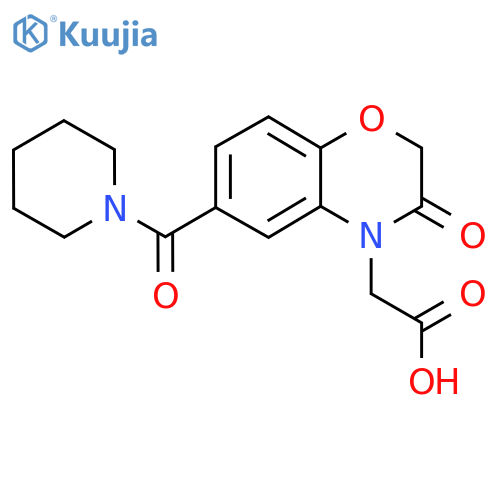 [3-Oxo-6-(piperidin-1-ylcarbonyl)-2,3-dihydro-4H-1,4-benzoxazin-4-yl]acetic acid structure
