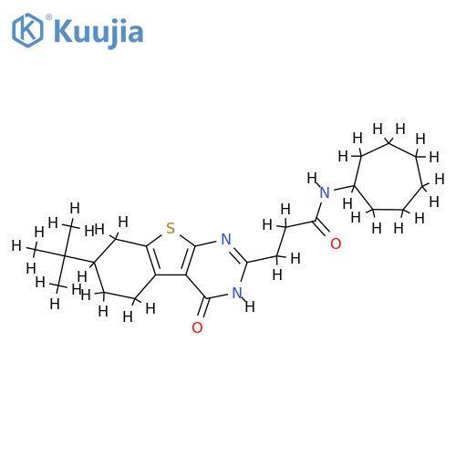 3-{11-tert-butyl-3-oxo-8-thia-4,6-diazatricyclo[7.4.0.0^{2,7}]trideca-1(9),2(7),5-trien-5-yl}-N-cycloheptylpropanamide structure