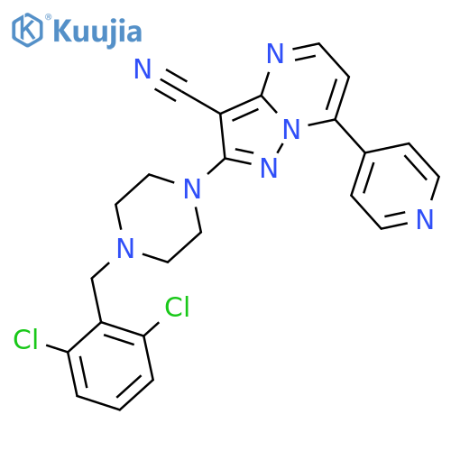 Pyrazolo[1,5-a]pyrimidine-3-carbonitrile, 2-[4-[(2,6-dichlorophenyl)methyl]-1-piperazinyl]-7-(4-pyridinyl)- structure