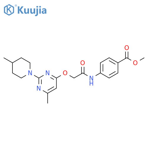 methyl 4-(2-{[6-methyl-2-(4-methylpiperidin-1-yl)pyrimidin-4-yl]oxy}acetamido)benzoate structure