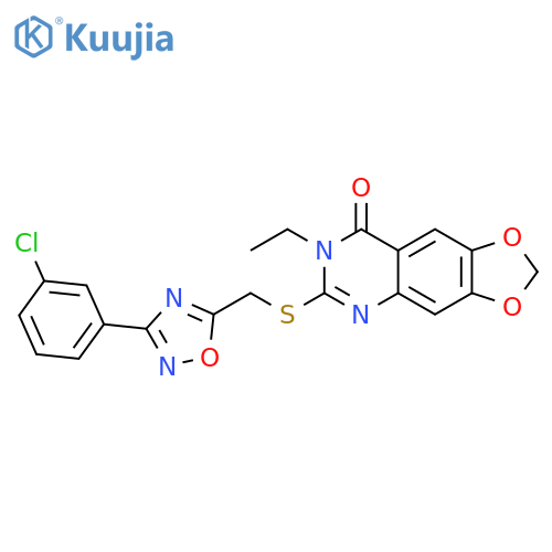 6-({[3-(3-chlorophenyl)-1,2,4-oxadiazol-5-yl]methyl}sulfanyl)-7-ethyl-2H,7H,8H-[1,3]dioxolo[4,5-g]quinazolin-8-one structure