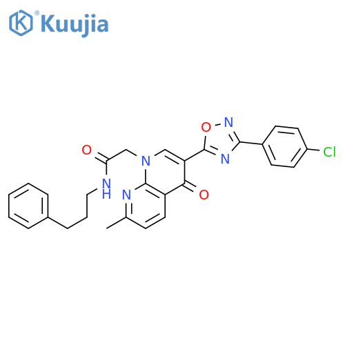2-{3-[3-(4-chlorophenyl)-1,2,4-oxadiazol-5-yl]-7-methyl-4-oxo-1,4-dihydro-1,8-naphthyridin-1-yl}-N-(3-phenylpropyl)acetamide structure