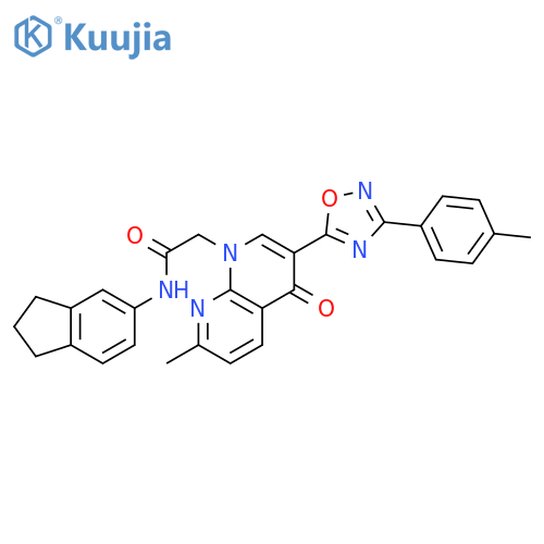 N-(2,3-dihydro-1H-inden-5-yl)-2-{7-methyl-3-[3-(4-methylphenyl)-1,2,4-oxadiazol-5-yl]-4-oxo-1,4-dihydro-1,8-naphthyridin-1-yl}acetamide structure