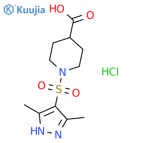 1-(3,5-dimethyl-1H-pyrazol-4-yl)sulfonylpiperidine-4-carboxylic acid hydrochloride structure