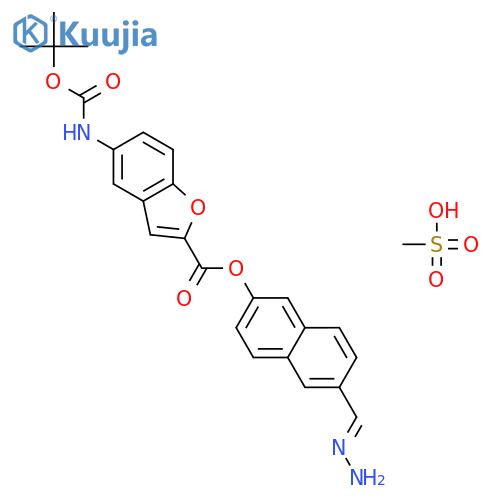 2-Benzofurancarboxylic acid, 5-[[(1,1-dimethylethoxy)carbonyl]amino]-, 6-(aminoiminomethyl)-2-naphthalenyl ester, monomethanesulfonate structure