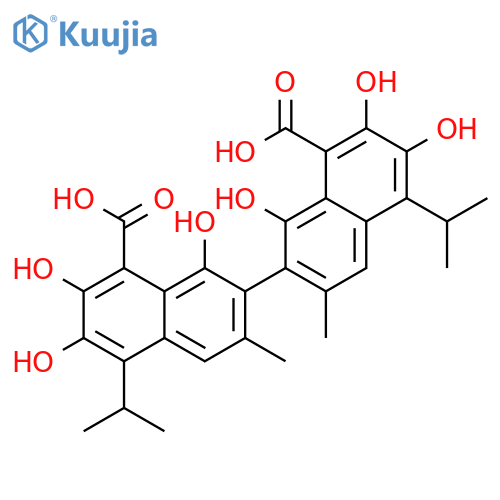[2,2'-Binaphthalene]-8,8'-dicarboxylic acid, 1,1',6,6',7,7'-hexahydroxy-3,3'-dimethyl-5,5'-bis(1-methylethyl)- structure