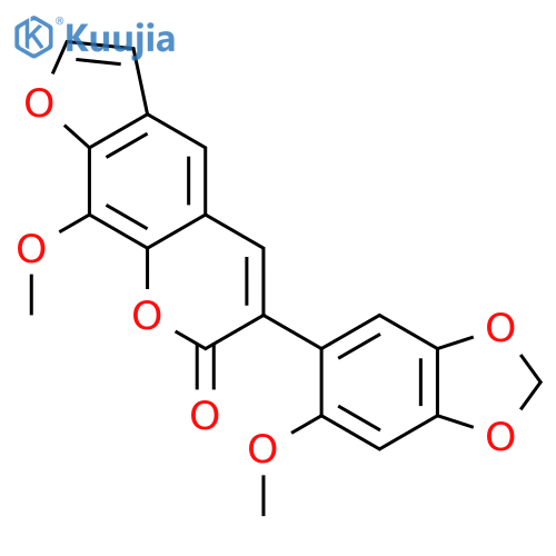 9-methoxy-6-(6-methoxy-benzo[1,3]dioxol-5-yl)-furo[3,2-g]chromen-7-one structure