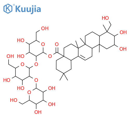 [3-[4,5-Dihydroxy-6-(hydroxymethyl)-3-[3,4,5-trihydroxy-6-(hydroxymethyl)oxan-2-yl]oxyoxan-2-yl]oxy-4,5-dihydroxy-6-(hydroxymethyl)oxan-2-yl] 10,11-dihydroxy-9-(hydroxymethyl)-2,2,6a,6b,9,12a-hexamethyl-1,3,4,5,6,6a,7,8,8a,10,11,12,13,14b-tetradecahydropicene-4a-carboxylate structure