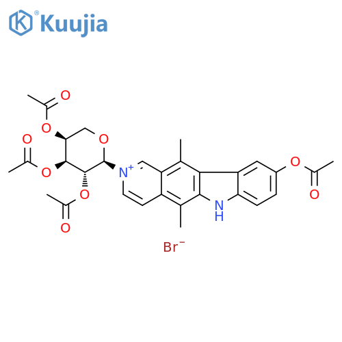 6H-Pyrido[4,3-b]carbazolium, 9-(acetyloxy)-5,11-dimethyl-2-(2,3,4-tri-O-acetyl-α-L-arabinopyranosyl)-, bromide (9CI) structure