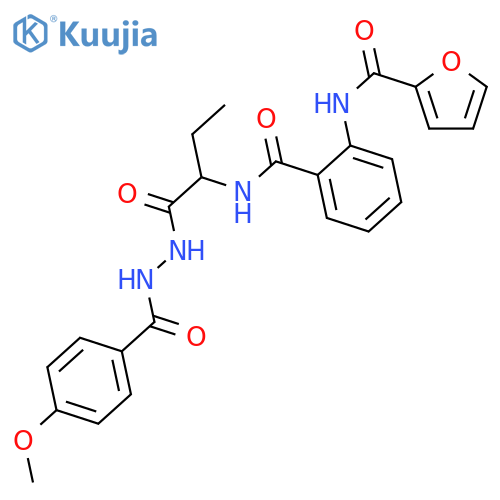 <br>N-(2-((1-(2-(4-methoxybenzoyl)hydrazinyl)-1-oxobutan-2-yl)carbamoyl)phenyl) furan-2-carboxamide structure