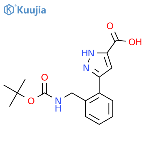 5-2-({(tert-butoxy)carbonylamino}methyl)phenyl-1H-pyrazole-3-carboxylic acid structure